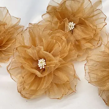 1 шт. Искусственный цветок из органзы 9 см, Шифоновая ткань ручной работы Для свадебного платья 