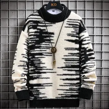 2023 Новый Осенне-зимний свитер высокого класса с высоким воротом, мужская уличная одежда с принтом в стиле хип-хоп, толстый теплый Рождественский джемпер, Модные мужские свитера