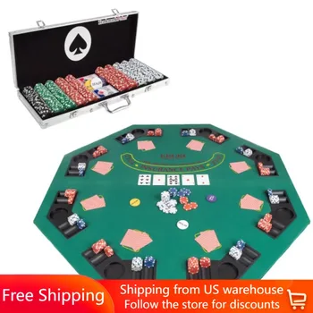 48-дюймовый настольный компьютер для игры в покер и 500 наборов фишек - складной рабочий стол, вмещающий 8 игроков, набор фишек для игры в покер, с коробками, картами и т.д.