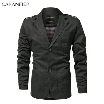 CARANFIER Мужской Блейзер-карго, куртка с лацканами, мужская одежда из хлопка, трендовые выстиранные Мужские повседневные классические костюмы, верхняя одежда, прямая поставка