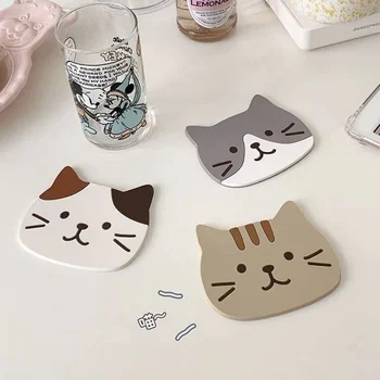 Ins в японском стиле, креативная подставка с милым мультяшным котенком, Милый котенок, изоляционный коврик, нескользящая водонепроницаемая силиконовая салфетка