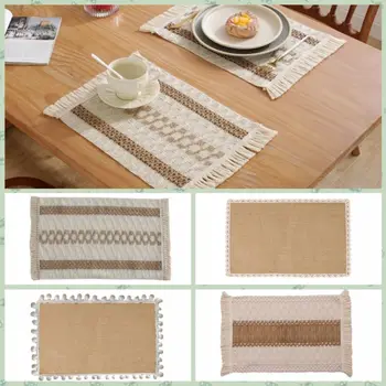 Ins Винтажные коврики для посуды в скандинавском стиле Изысканный тканый коврик для стола из шпагата Элегантные салфетки для вечеринок и свадеб
