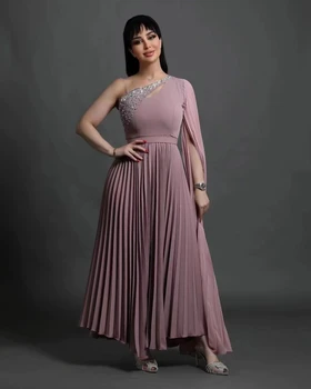 Sayulita Украшает платья для выпускного вечера длиной до щиколоток, расшитые бисером, с длинным рукавом на одно плечо, вечерние платья для официальных мероприятий