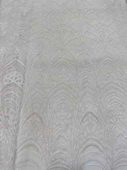 Белая Французская кружевная ткань С блестками Женская Свадебная вечеринка Блестящие Хрустальные бусины Африканский тюль Последовательность Высококачественных бисерных Нигерийских сеток
