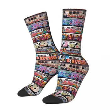 Винтажные Мужские носки в Нью-Йоркском метро в стиле граффити, Унисекс, Harajuku, Бесшовные носки с забавным принтом, подарок для экипажа