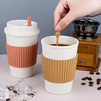 Герметичная чашка для кофе с пшеничной водой и нескользящим защитным рукавом для дома