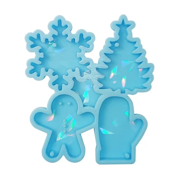 Голографические силиконовые формы в форме рождественского снежного цветка в форме елки для изготовления сережек из уф-эпоксидной смолы ручной работы, подвесок для ключей