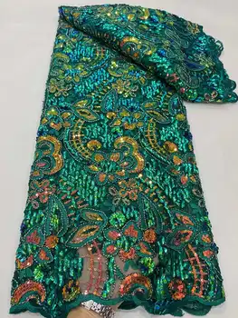 Горячая распродажа Африканская Кружевная ткань с зелеными блестками, Высококачественное Кружево, Французская Кружевная ткань, Нигерийские Кружевные ткани для шитья свадебных платьев