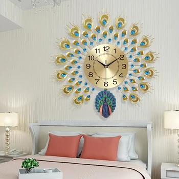 Европейские Современные настенные часы Павлин Дизайн Наклейки для спальни Часы для гостиной Настенный Роскошный Декор для кухни Украшение салона