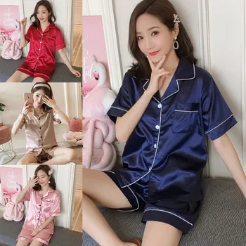 Женская пижама из шелкового атласа с коротким рукавом, домашние комплекты из двух предметов, пижамы для отдыха, удобные весенне-летние пижамы для девочек
