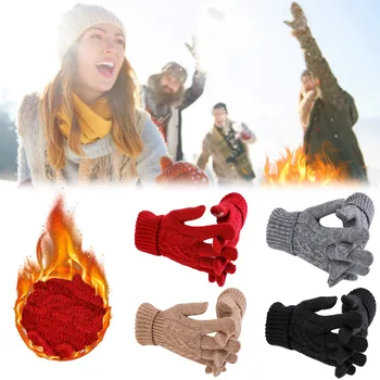 Женщины Мужчины Теплые Вязаные Перчатки Варежки Зимние Утепленные Вязаные Гольфы Уличные Варежки для верховой езды Жаккардовая Вязаная перчатка с пятью пальцами