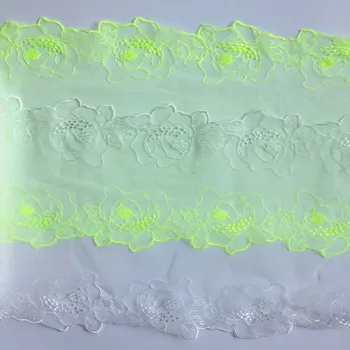 Кружевная ткань в сетку 20 ярдов, кружевная отделка с цветочной вышивкой 27 см, бело-зеленая кружевная отделка с цветочной вышивкой для женского бюстгальтера.