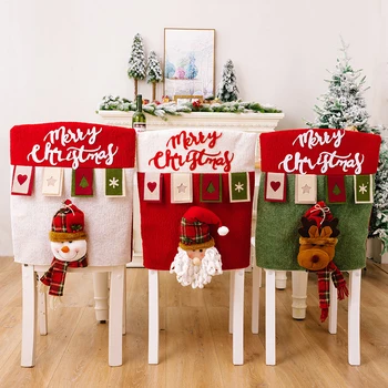Льняной трехмерный рождественский чехол для сидений Санта-Клауса, Стол, Красная шляпа, чехлы на спинки стульев, Рождественские украшения для дома, Новый год