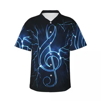 Мужская рубашка Музыкальные ноты, рубашка с коротким рукавом, летняя рубашка, мужская рубашка с отложным воротником и пуговицами, мужская одежда