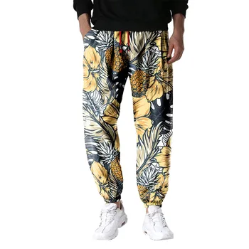 Мужские брюки-джоггеры с фруктовым цветочным принтом, весенне-летние брюки, повседневные Универсальные брюки, свободные брюки большого размера, модные пляжные брюки с карманами