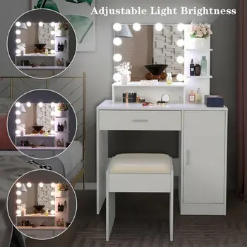 Набор туалетных столиков для макияжа с зеркалом с подсветкой 10LED, туалетный столик для спальни Белый, для мебели для спальни в помещении