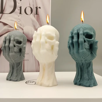Новая ручная силиконовая форма для свечей в виде черепа для Хэллоуина, декоративные поделки, гипс с головой призрака, инструменты для изготовления мыла и эпоксидной смолы, подарки для вечеринок