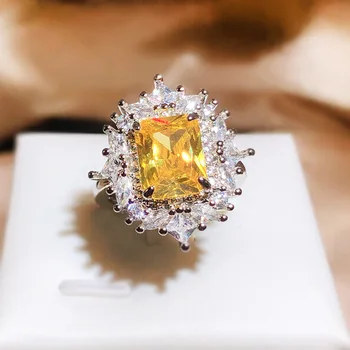 Новое кольцо 2023 года для женщин, блестящие желтые украшения из циркона AAAA, Роскошное кольцо для вечеринки, Обручальное кольцо для невесты