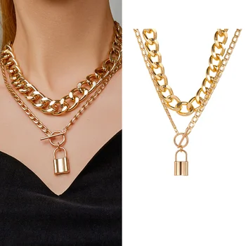 Ожерелье с золотым замком для женщин, двухслойные ожерелья, модные ювелирные аксессуары