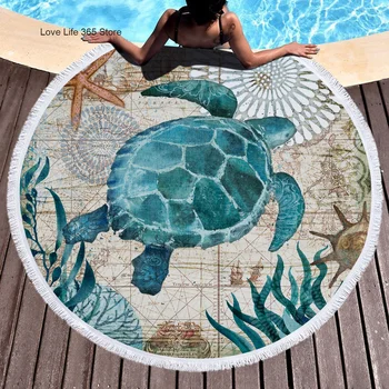 Пляжные полотенца Sea Turtle Round с Осьминогом, летнее Толстое банное полотенце из микрофибры, размер 150 см, для плавания, путешествий, спорта для взрослых и детей
