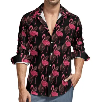 Повседневные рубашки Flamingo Мужская рубашка с листьями животных и растений, модные блузки Y2K, топы весеннего дизайна, большие размеры