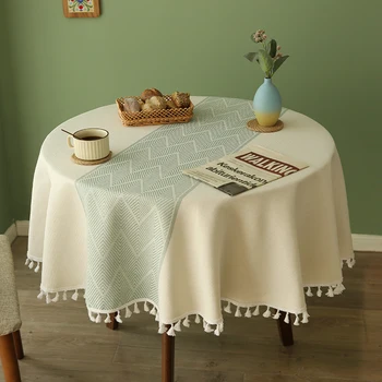 Простая хлопчатобумажная, льняная, простая и элегантная бытовая небольшая круглая скатерть для обеденного стола, прикроватный столик, скатерть для чайного стола