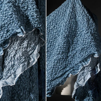 Пузырчатая ткань Небесно-голубого цвета с эластичной плиссированной текстурой, креативная верхняя одежда, дизайнерская ткань для шитья своими руками, метры полиэстера, материал