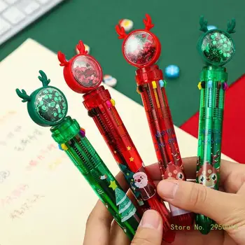 Рождественская шариковая ручка 5шт, многоцветная ручка с блестками, выдвижная шариковая ручка 10 в 1 для детской игровой награды