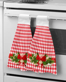 Рождественские полотенца для рук в красную клетку с бантом Кухонные салфетки из микрофибры для мытья посуды Впитывающие полотенца для ванной комнаты