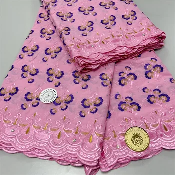 Розовая Швейцарская вуалевая кружевная ткань с камнями 2023 Высококачественная Африканская кружевная ткань с вышивкой в Дубайском стиле для вечернего платья