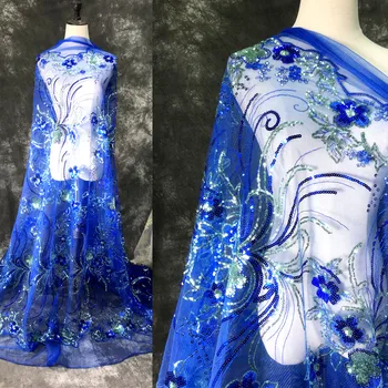 Розовое Королевское синее платье высокого класса, кружевная ткань с вышивкой в виде цветка, 130 см, Свадебная одежда 
