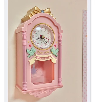 Розовые Милые настенные часы Bird Time Bell, качели, будильник, Домашний художественный декор, мультяшные часы для гостиной, подарок для девочки