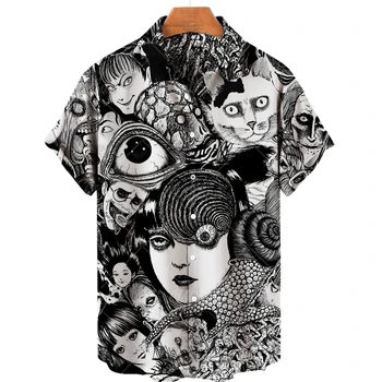 Рубашки с рисунком японского аниме 2023 летняя новая мужская рубашка с 3D печатью и принтом ужасов Гавайская одежда персонализированный дизайн мужской топ