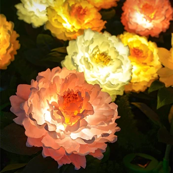 Светодиодный Солнечный цветок напольного типа, водонепроницаемая лампа, имитирующая Пион, Цветок Розы, светильник для ночного освещения внутреннего двора, сада
