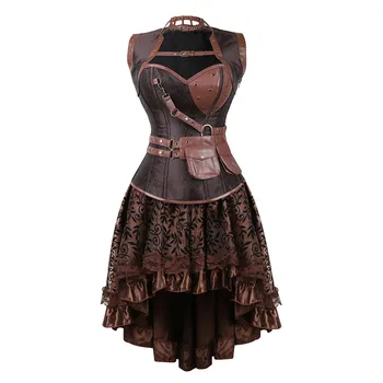 Сексуальное женское корсетное платье в готическом викторианском стиле в стиле стимпанк, винтажные корсеты и бюстье с юбкой, праздничный костюм на Хэллоуин
