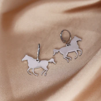 Серьги-кольца CHENGXUN Horse, серьги-кольца с животными, простые украшения из нержавеющей стали, подарки на день рождения для женщин