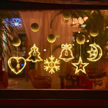 Снежинка Рождественский светодиодный светильник Рождественский Санта Мультяшные Украшения для окон Подвесная Лампа-Присоска Клуб Кафе
