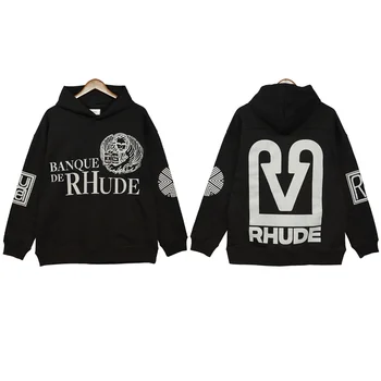 Толстовка с капюшоном с буквенным логотипом RHUDE для мужчин И женщин, модная винтажная Свободная уличная одежда в стиле хип-хоп, толстовка с капюшоном для пары