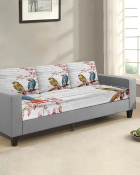 Цветы Попугая Деревянная доска Чехол для подушки сиденья дивана Протектор мебели Растягивающийся Моющийся Съемный чехол для дивана Эластичные чехлы
