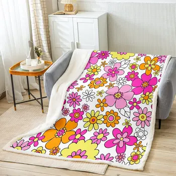 Шикарное шерп-одеяло с цветами в стиле хиппи, богемное флисовое покрывало для детей, мальчиков и девочек, декор в психоделическом цветочном стиле