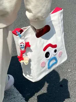 Япония Корея 2023 Новая персонализированная холщовая сумка с забавным выражением лица Женская сумка большой емкости Ins Милая повседневная сумка через плечо для женщин