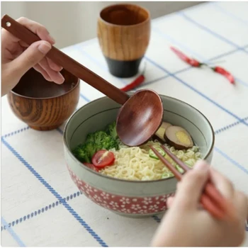 1 шт. ложка для супа Рамен с длинной ручкой, японская ложка для супа с лапшой, с отверстиями, Деревянная кухонная Большая ложка, Столовая посуда, кухонные принадлежности