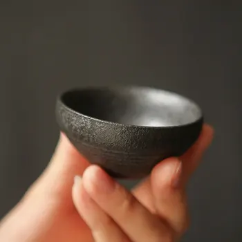 1 шт. Чайная чашка из черной керамики в стиле ретро, Японская Бытовая Керамическая чашка для кунг-фу, Чайный набор Single Master, Кофейная кружка Old Rock, Чашки для воды