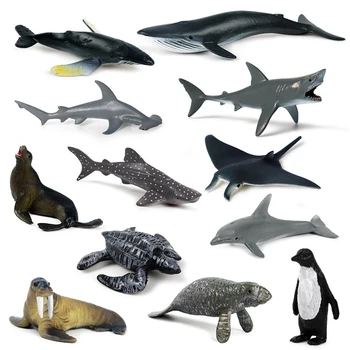 12 шт., имитация Мини-морского животного, Гигантская Зубастая Акула, Касатка, Синяя Китовая Акула, Пингвин, Дельфин, Модель Игрушки