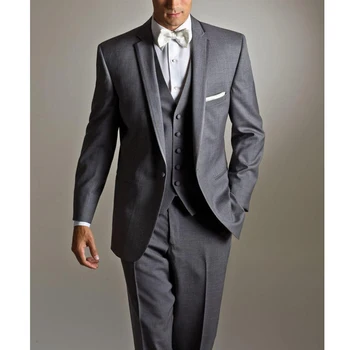 2023 Мужские костюмы Hombre Темно-серый, однобортный, с зубчатым лацканом, свадебный Повседневный пиджак для жениха Masculino Terno, брюки, жилет, приталенный крой
