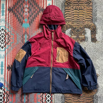 В японском ретро-стиле, сочетающиеся по цвету, с капюшоном, Ветрозащитная повседневная куртка с несколькими карманами, мужские и женские пальто широкого ассортимента