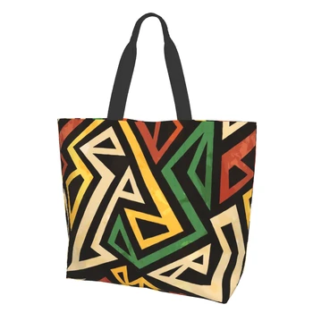 Винтажная Африканская геометрическая векторная графика в стиле Гранж в стиле ретро, зеленая, красная, желтая, Мексиканская холщовая сумка-тоут, сумка для покупок через плечо