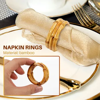 Деревянные кольца для салфеток из бамбука, набор из 4 колец для салфетниц из ротанга ручной работы, настольные украшения для свадьбы
