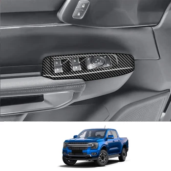 Для Ford Ranger 2023 + Оконное стекло из углеродного волокна, кнопка подъема, Отделка крышки переключателя, панель подлокотника, Автомобильные Запчасти
