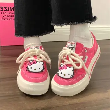 Женские кроссовки Hello Kitty Sanrio, модная дышащая повседневная парусиновая обувь с низким берцем, Обувь для скейтборда, студенческая обувь на плоской подошве, подарки на День рождения